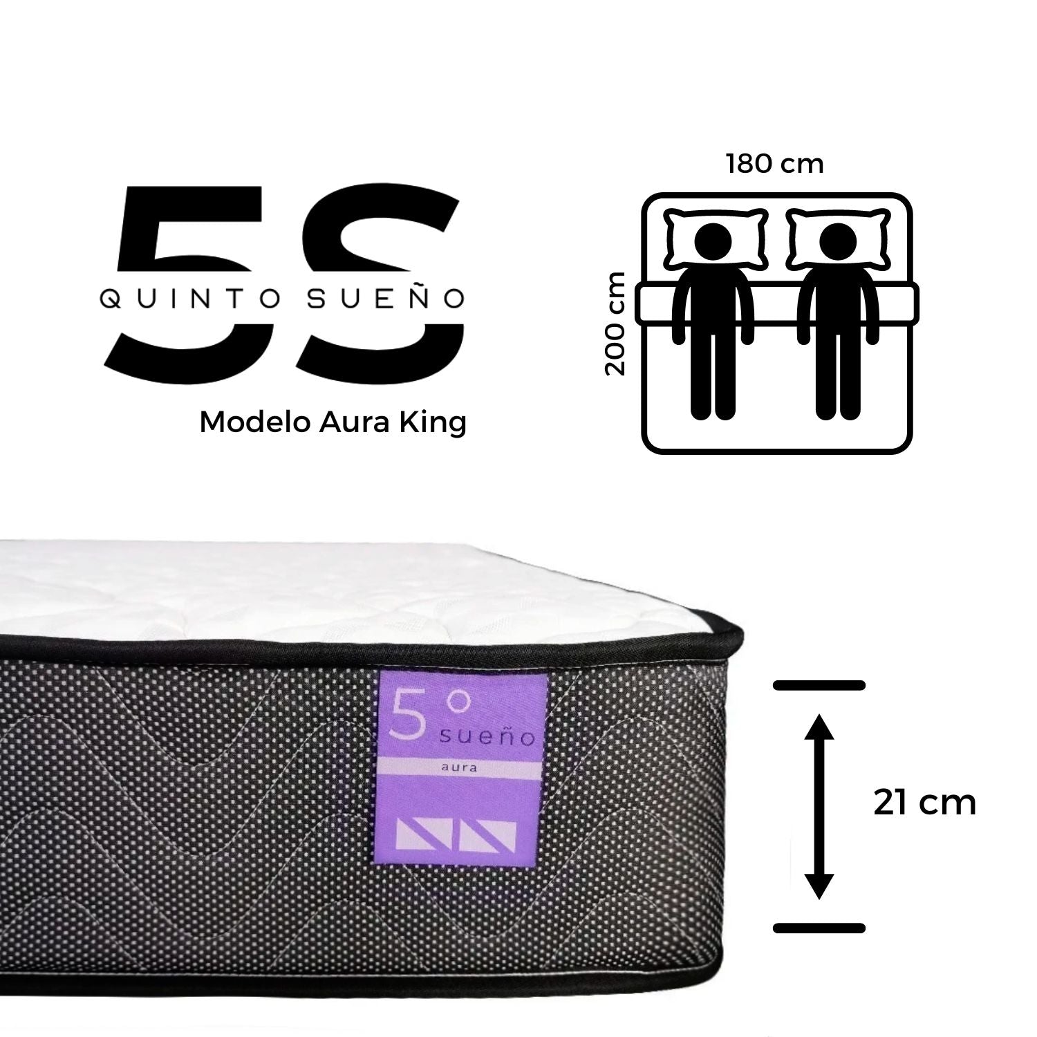 Cama King Base Europea Separada Colchón Aura