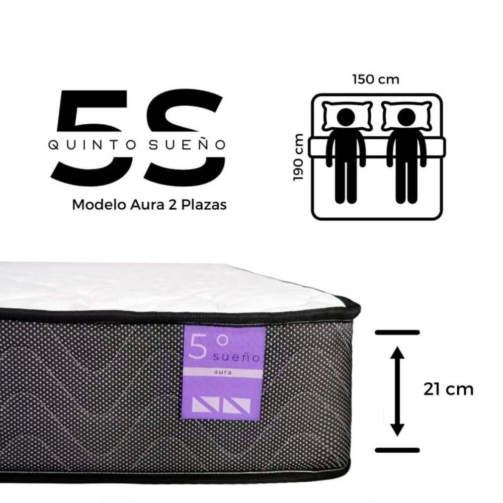Cama Europea 2 Plazas Colchón Aura + Respaldo Tubula