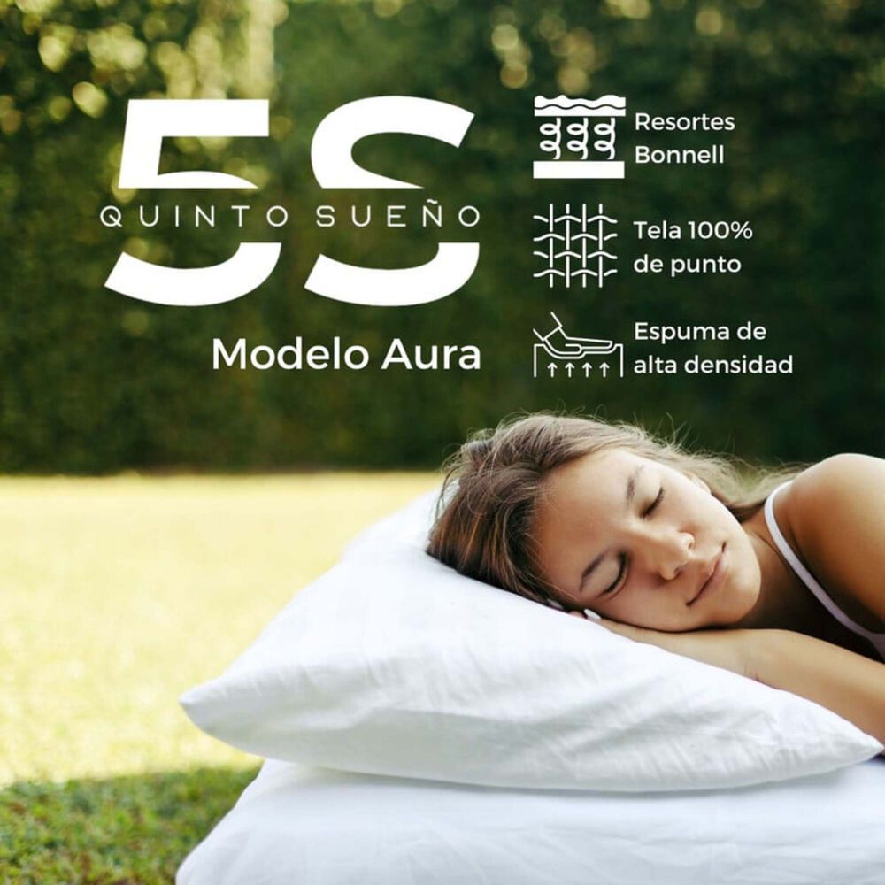 Cama Europea 2 Plazas Colchón Aura + Respaldo Tubula