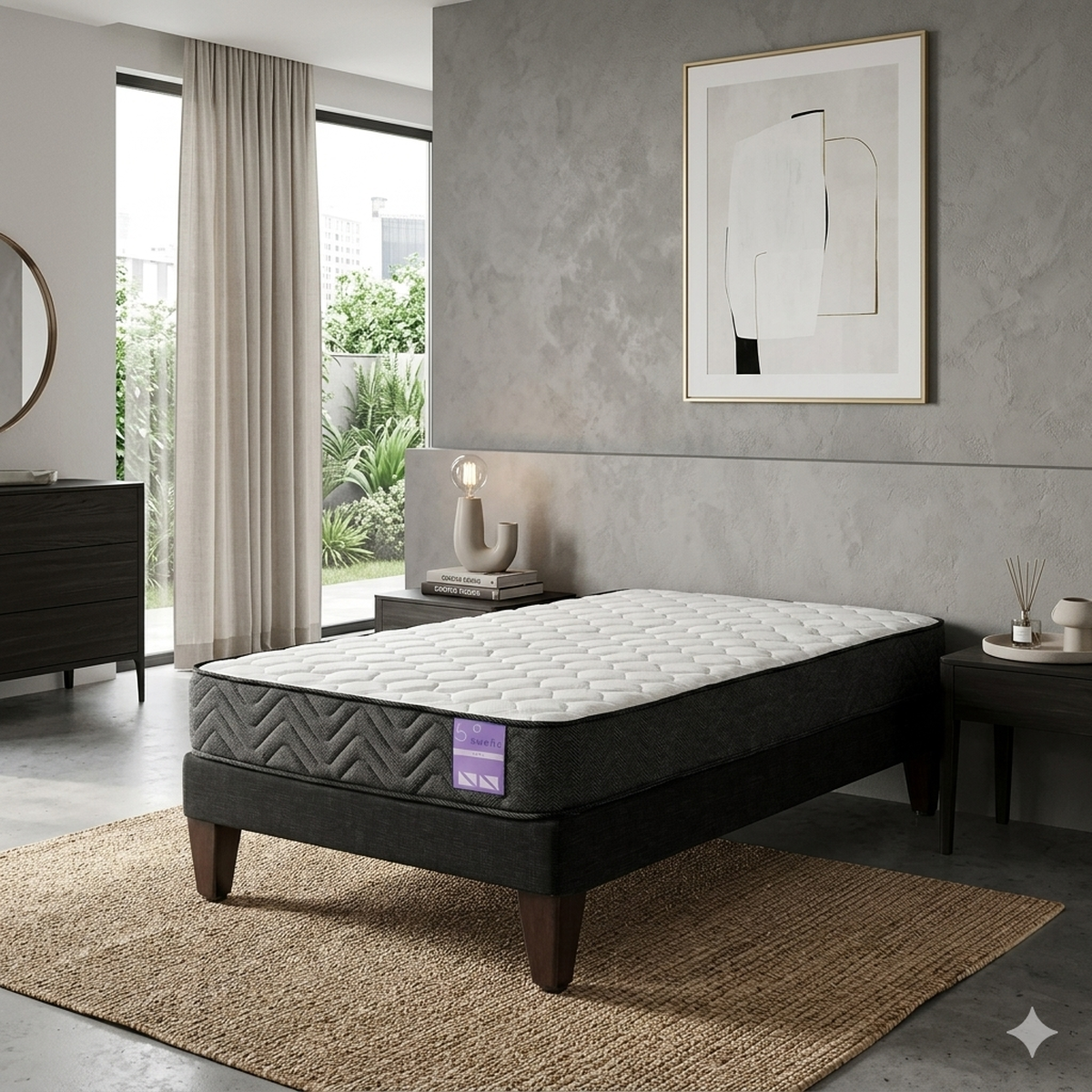 Cama 1.5 Plazas Base Europea Colchón Aura