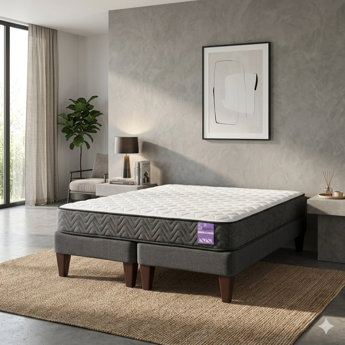 Cama 2 Plazas Base Separada Europea Colchón Aura