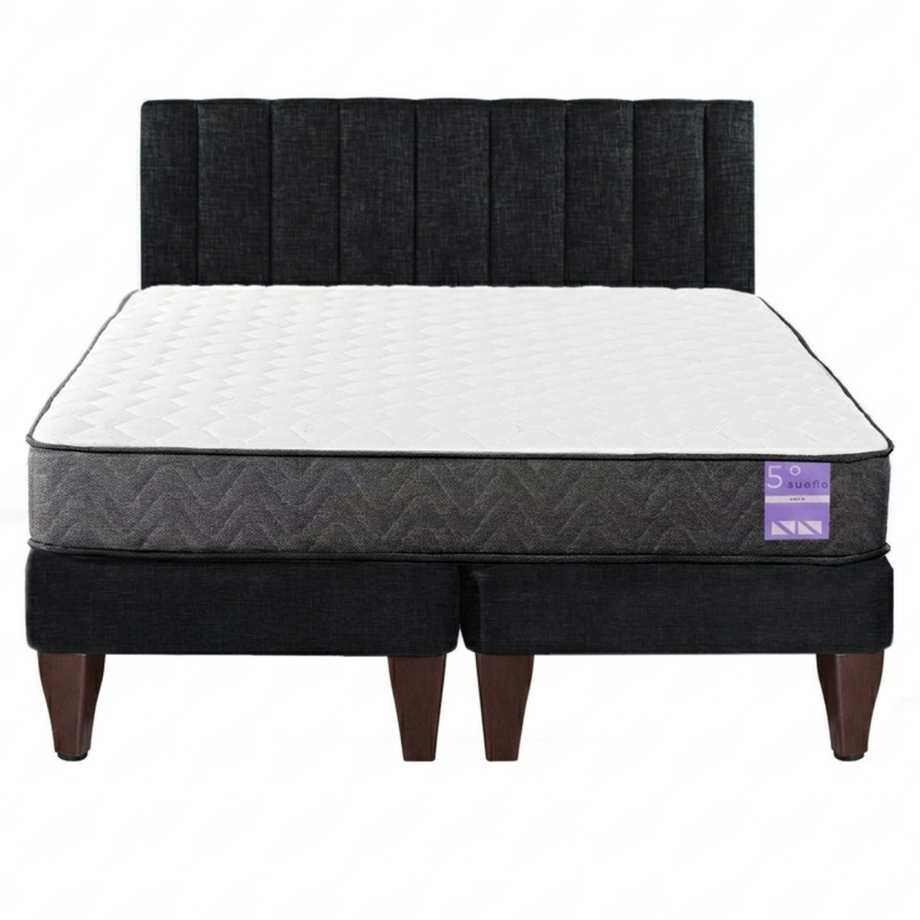 Cama Europea 2 Plazas Colchón Aura + Respaldo Tubula