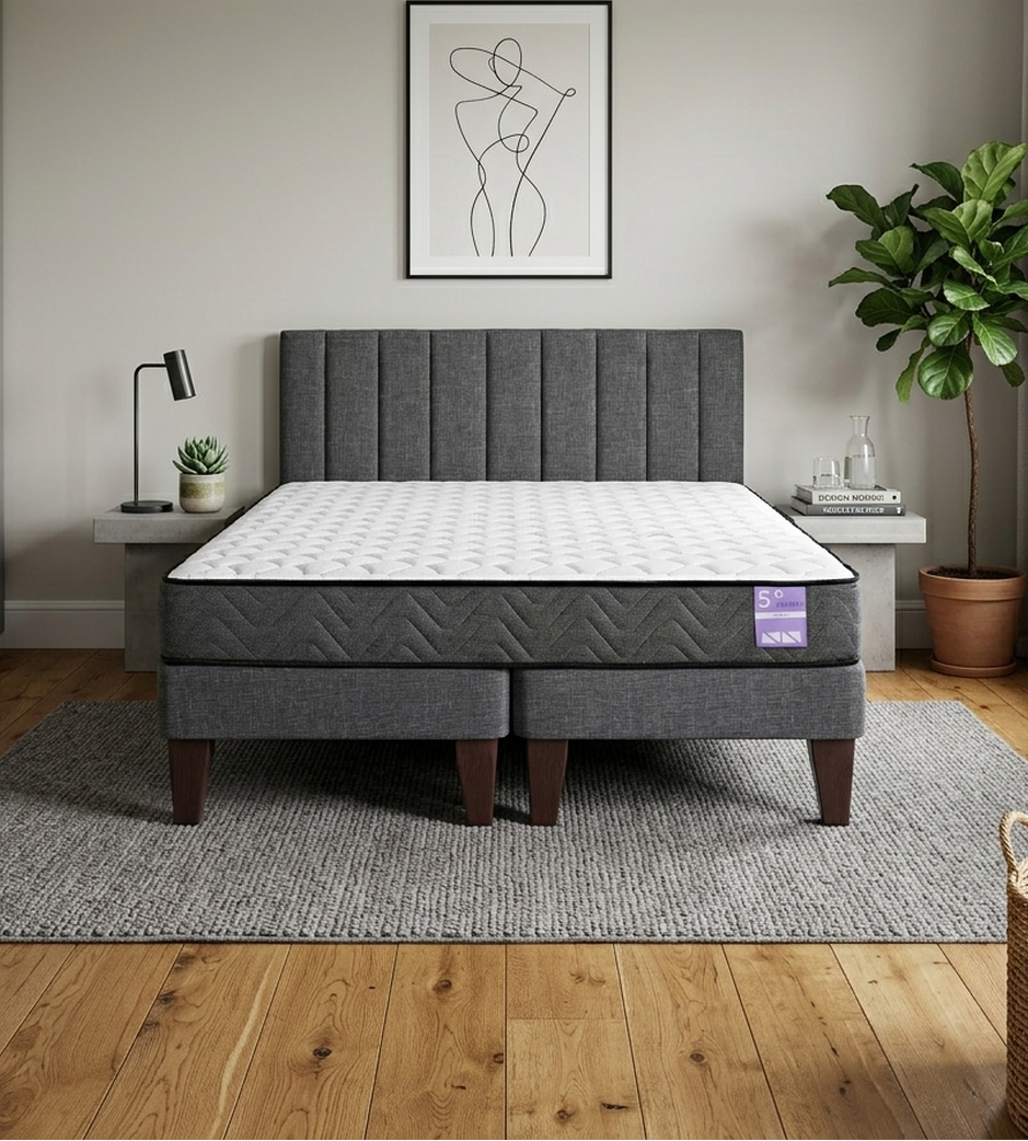 Cama Europea 2 Plazas Colchón Aura + Respaldo Tubula