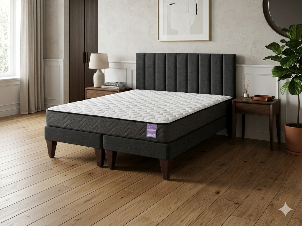 Cama Europea 2 Plazas Colchón Aura + Respaldo Tubula