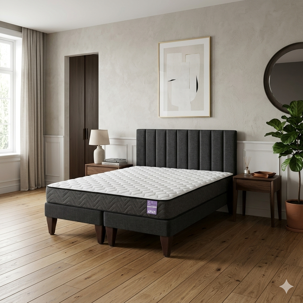 Cama Europea King Aura Con Respaldo Base Dividida 180 cm X 200 cm