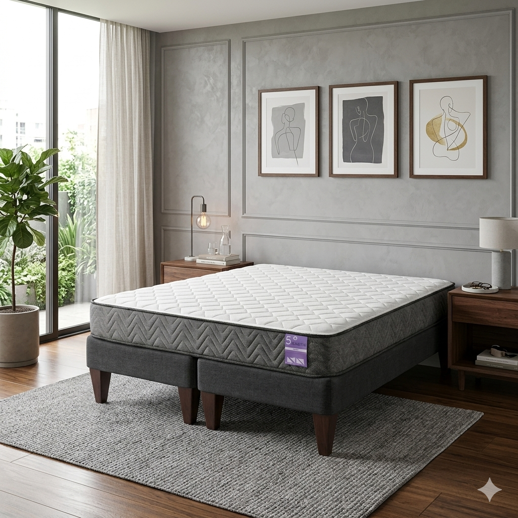 Cama 2 Plazas Base Separada Europea Colchón Aura