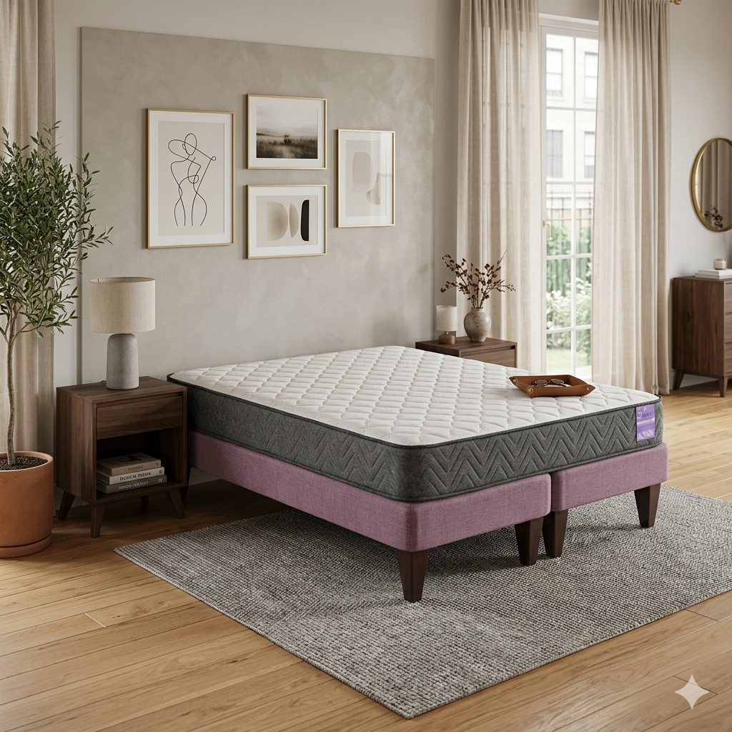 Cama 2 Plazas Base Separada Europea Colchón Aura