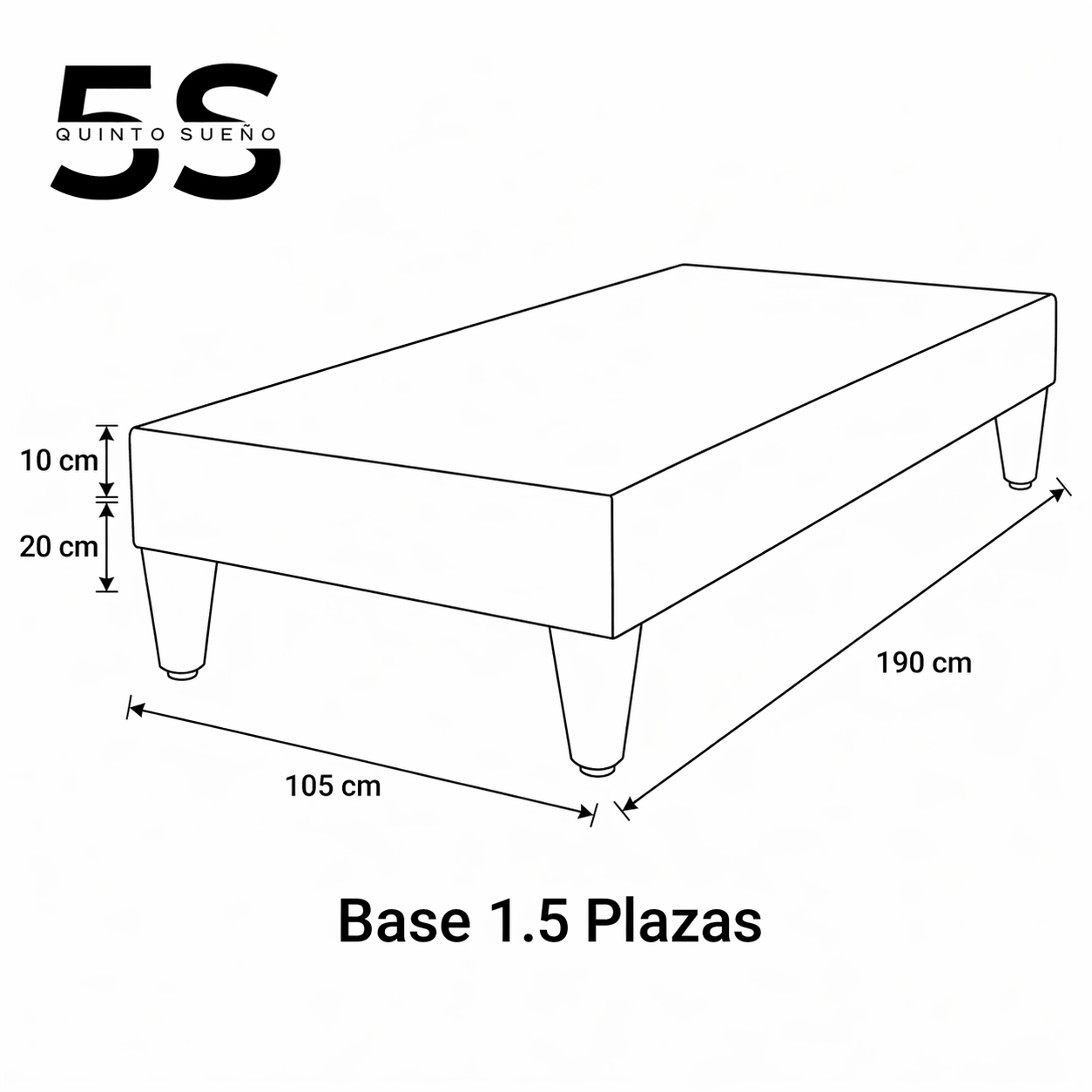 Base de cama 1.5 plazas colores 105 cm x 190 cm