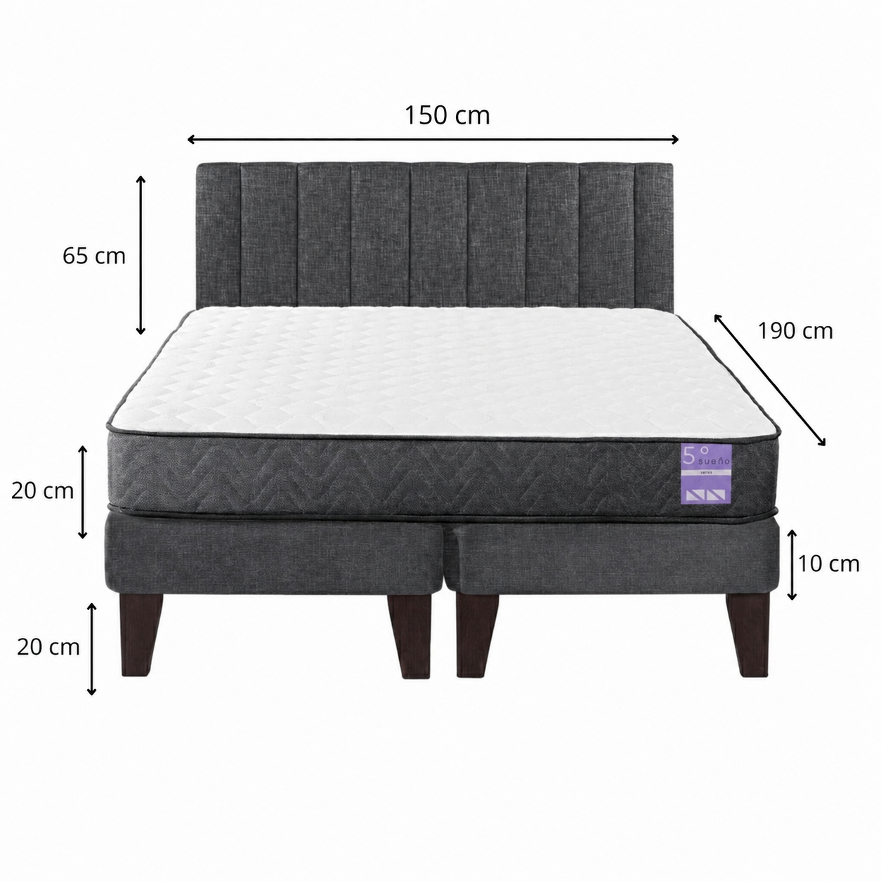 Cama Europea 2 Plazas Colchón Aura + Respaldo Tubula