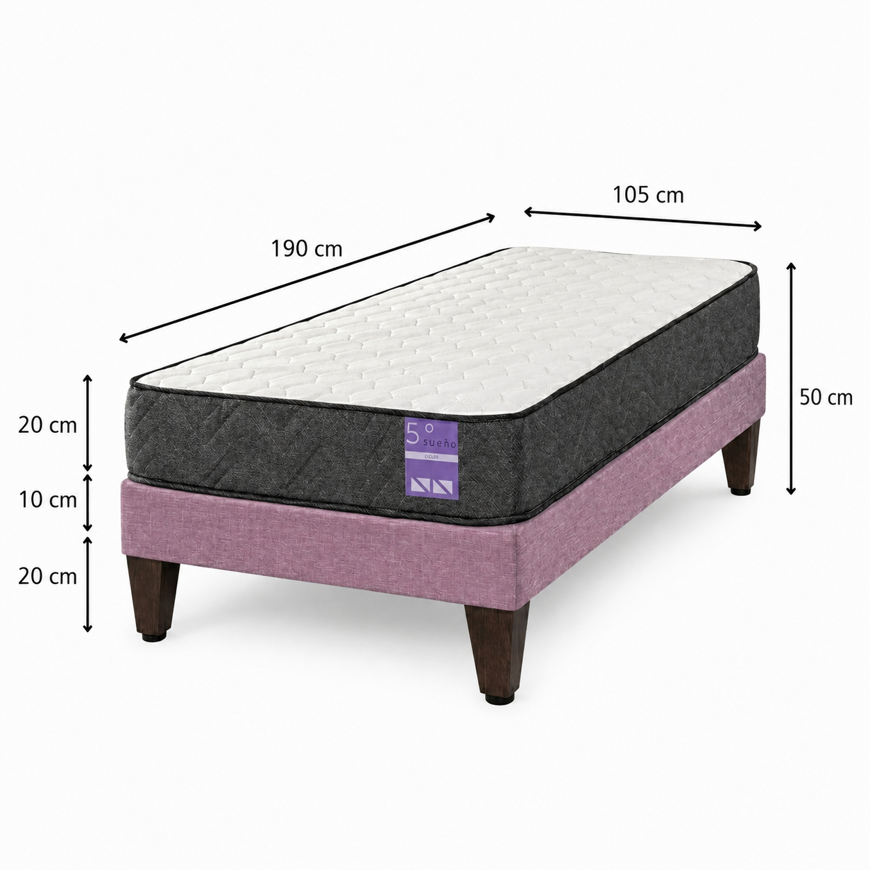 Cama 1.5 Plazas Base Europea Colchón Aura