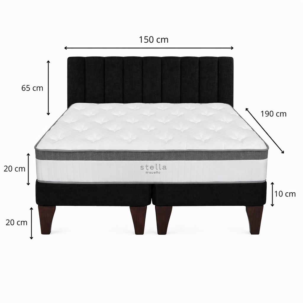 Cama Europea 2 Plazas Base Dividida Con Respaldo Stella