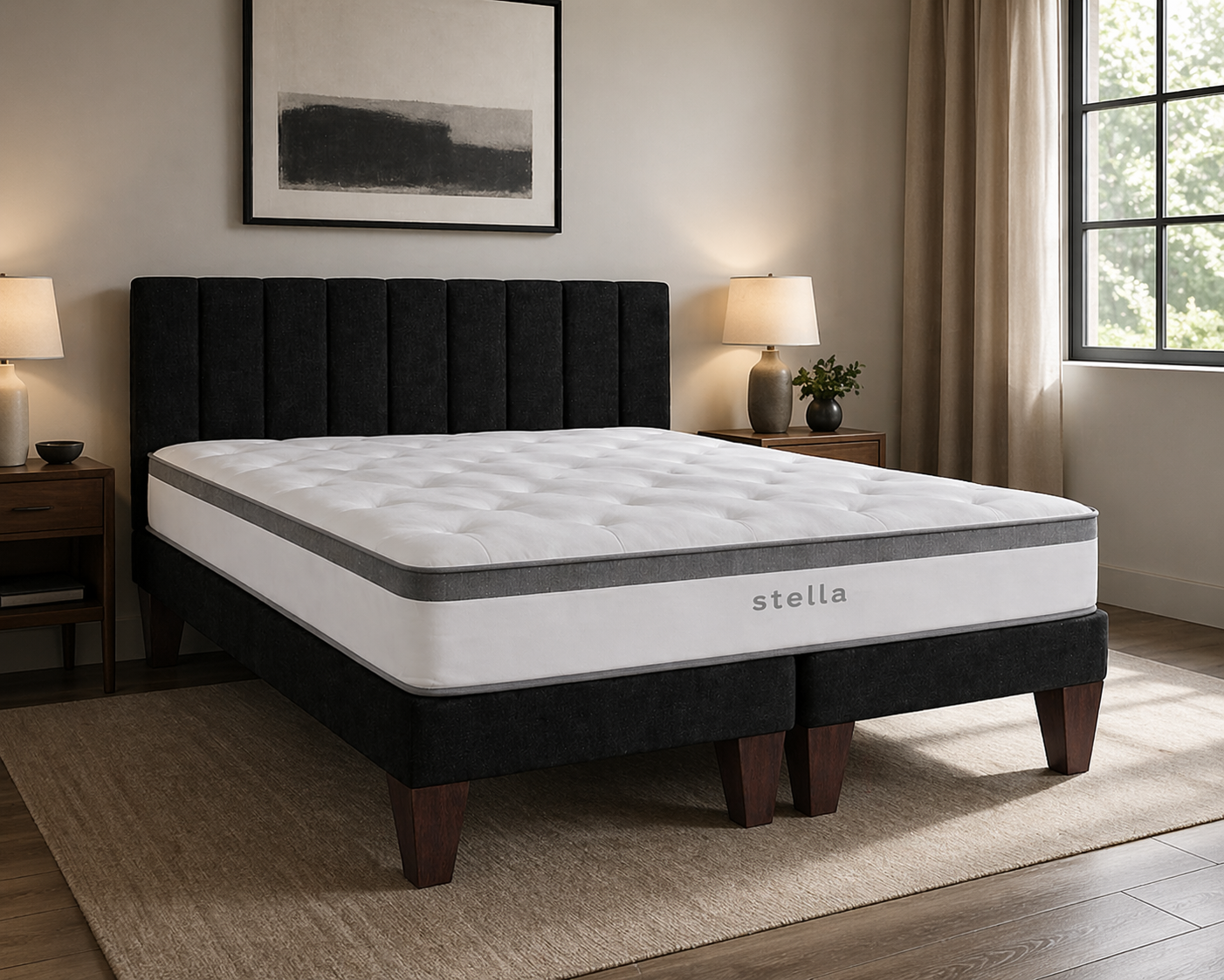 Cama Europea 2 Plazas Base Dividida Con Respaldo Stella