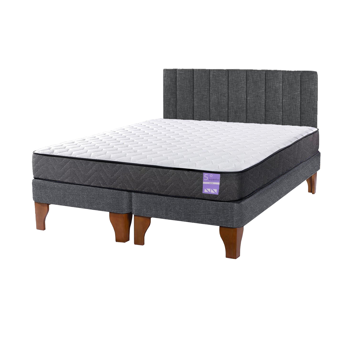 Cama Europea 2 Plazas Colchón Aura + Respaldo Tubula